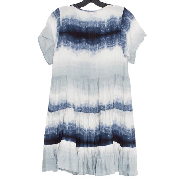 Dress Boho Tie Dye Cottage Festival Hippie 70s Beachy Coastal Casual Blue Medium - Picture 7 of 7